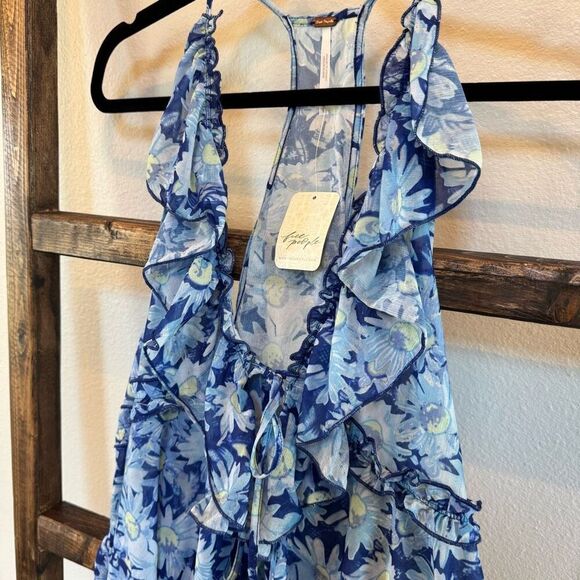 NWT Free People Blue Coastal Combo Ruffle Fearless Knit Tank Top - Picture 5 of 8